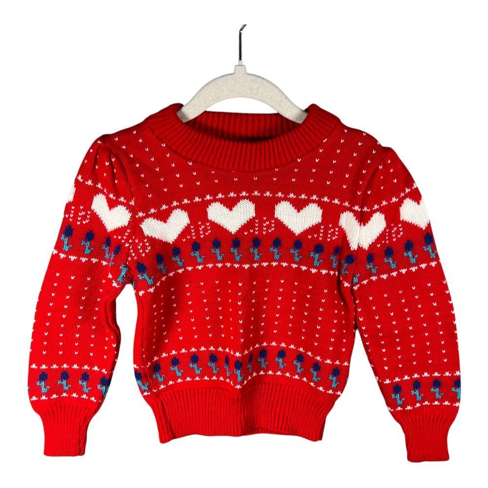 VTG Rags Knitwear LTD Heart Sweater Size 2T Knit Pullover Red Blue‎